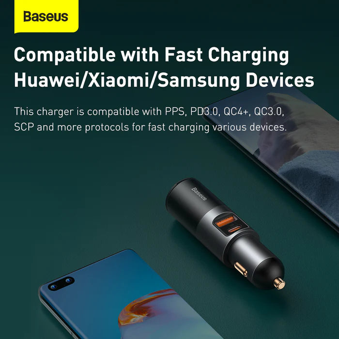 Baseus 120W Car Charger with USB Type-C and Cigarette Lighter Socket Baseus 120W Car Charger with USB Type-C and Cigarette Lighter Socket