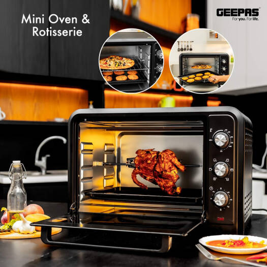 Geepas 2000W 42L Electric Oven, Rotisserie, 6-Stage Heating, Black GO4450
