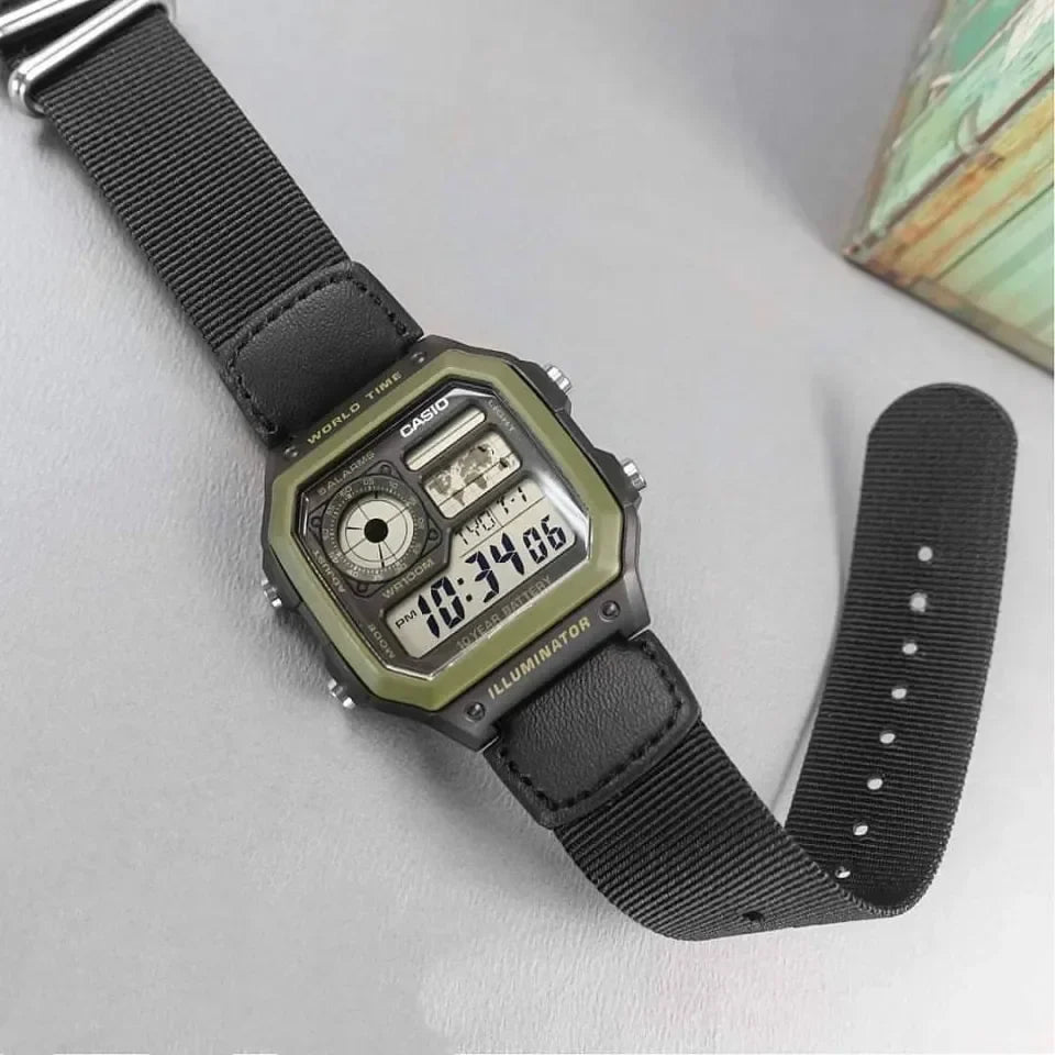 Casio Classic Digital Black Cloth For Men AE-1200WHB-1B