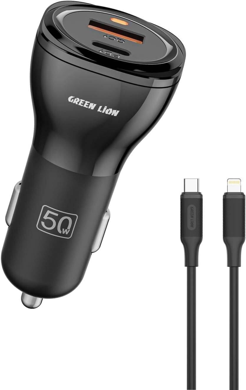 Green Lion 50W Car Charger + C to Lightning Cable | Dual Port Green Lion 50W Car Charger + C to Lightning Cable | Dual Port