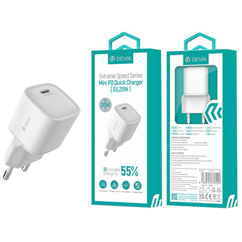 Devia network charger Extreme Speed Mini PD Quick Charger 20W - White Devia network charger Extreme Speed Mini PD Quick Charger 20W - White