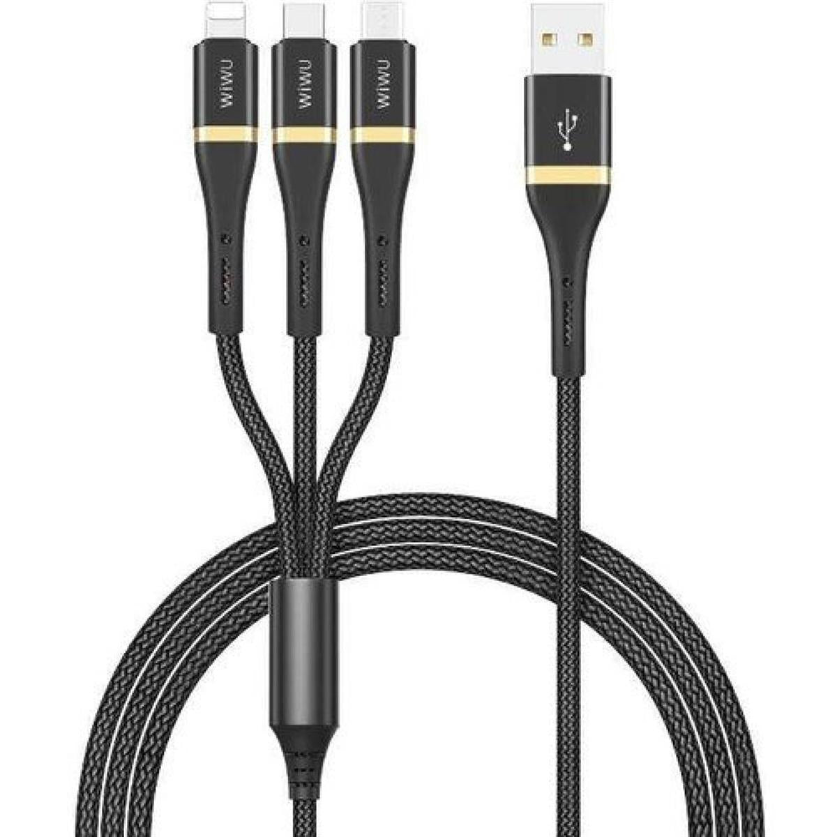 WIWU Elite Data Cable 3 in 1 - Lightning+Type-C+Micro - Black