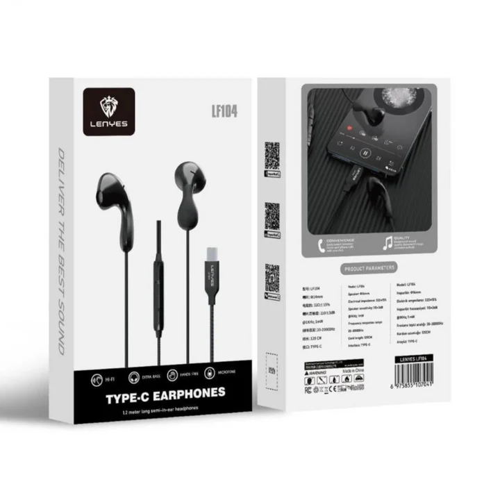Lenyes LF104 Type-C Earphones – Stereo Sound & Mic Lenyes LF104 Type-C Earphones – Stereo Sound & Mic