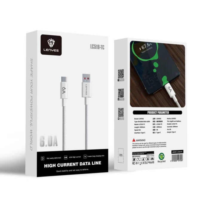 Lenyes LC518-TC 6A USB-C Cable – Braided & Super Fast Lenyes LC518-TC 6A USB-C Cable – Braided & Super Fast