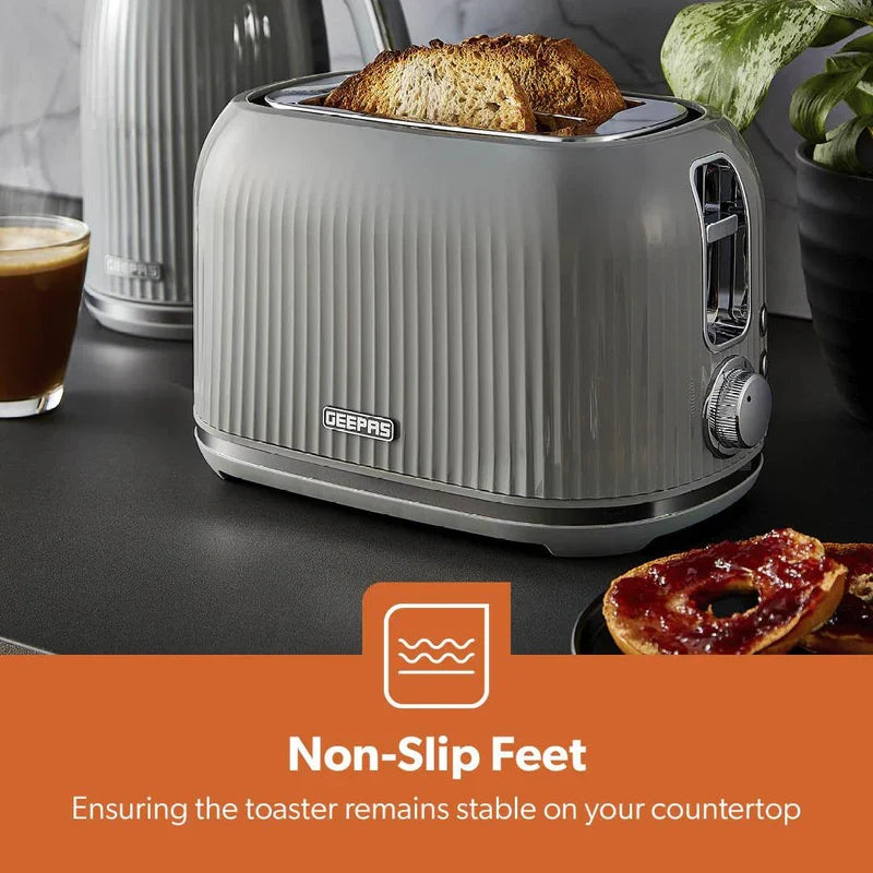 Geepas Fluted 2-Slice Toaster, 6 Browning Levels, Grey GBT36558UK-GR
