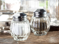 Madame Coco Tilda Salt & Pepper Shaker Set of 2 – Slim Glass, Angular Metal Lids & Modern Table Elegance