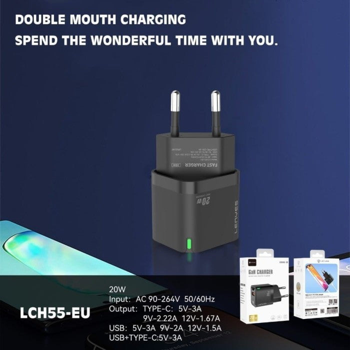 Lenyes GaN 20W Fast Charger with USB & Type-C Port Lenyes GaN 20W Fast Charger with USB & Type-C Port