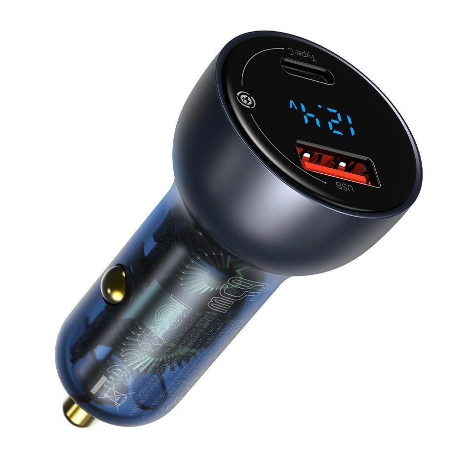 Baseus 65W Car Charger USB/Type C with LCD Screen and Type C Cable Baseus 65W Car Charger USB/Type C with LCD Screen and Type C Cable