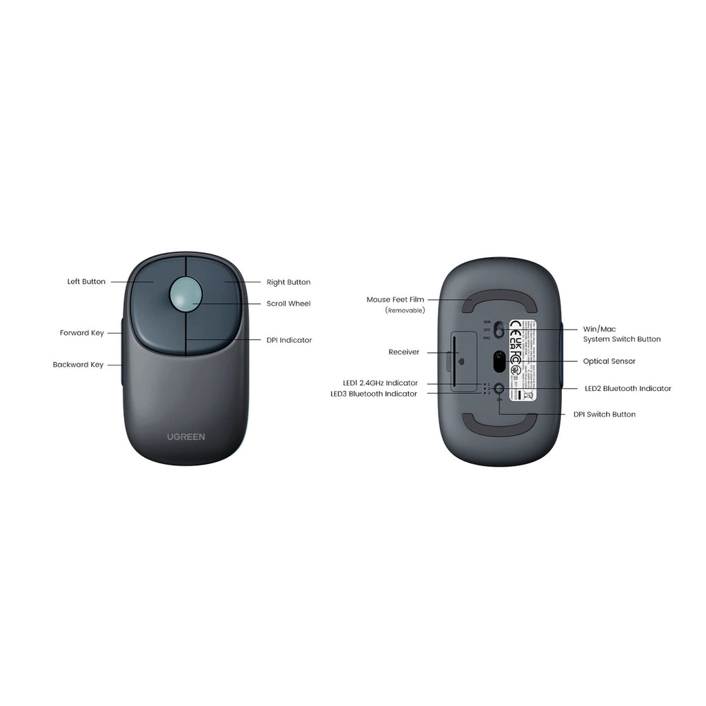 UGREEN FUN+ MU102 Wireless Mouse, Dual Mode, 4000 DPI