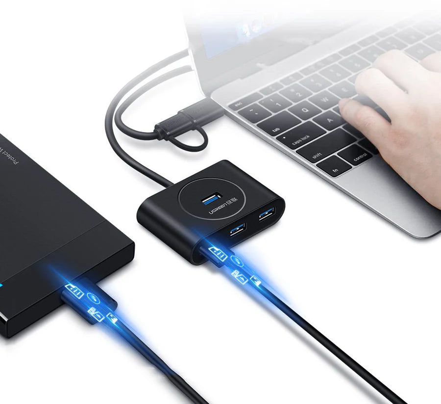 UGREEN 4-Port USB 3.0 Hub (0.5m, Black) – Model 20290