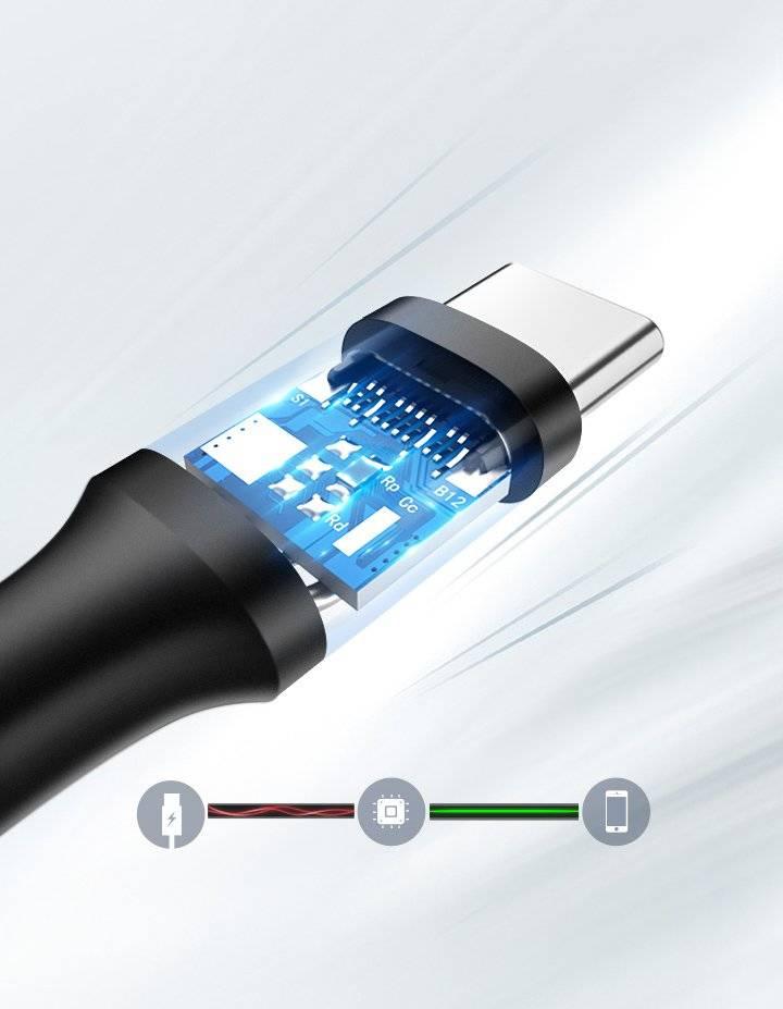كابل يوجرين USB-A إلى USB-C 1م - طلاء نيكل متين، أسود