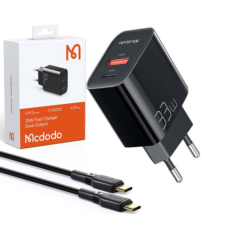 Mcdodo Wall Charger USB & USB C 33W & USB C Cable - Black