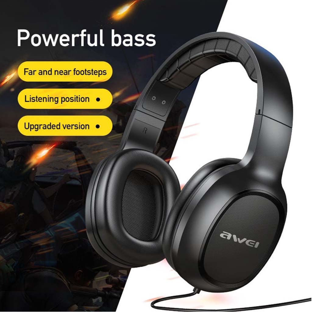 AWEI 3.5mm Wired Headset With Microphone Stereo Sound  - Black