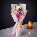 Mini Rose & Gerbera Bouquet 5 – Blush Pink & Hot Pink with Baby's Breath