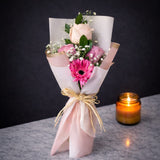 Mini Rose & Gerbera Bouquet 5 – Blush Pink & Hot Pink with Baby's Breath