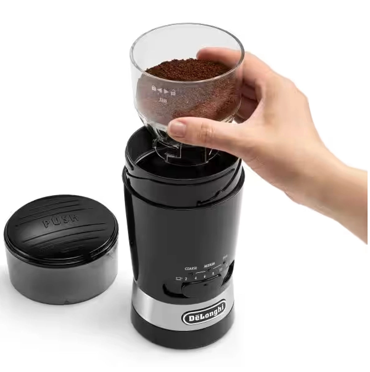 DeLonghi Coffee Grinder - 3 Grind Settings, 90g Capacity DeLonghi Coffee Grinder - 3 Grind Settings, 90g Capacity