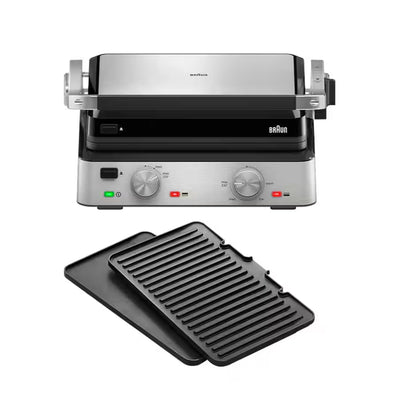 Braun MultiGrill 7 Contact Grill 2000W 3 Cooking Positions 230°C Non-Stick Removable Plates – Black & Stainless Steel (CG7020)