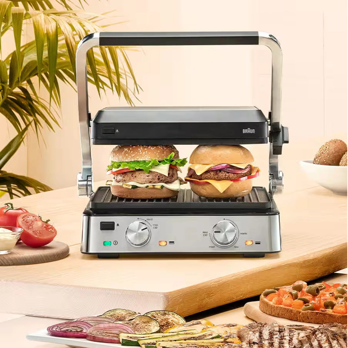 Braun MultiGrill 7 Contact Grill 2000W 3 Cooking Positions 230°C Non-Stick Removable Plates – Black & Stainless Steel (CG7020)