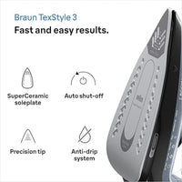 مكواة بخار براون TexStyle 3 ‏2400 واط FreeGlide 3D – أسود