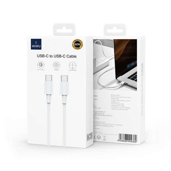 Wiwu g103 60w youpin series type-c to type-c data cable 1.2m - white