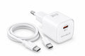جامبليكس Volt 30 شاحن سريع USB-C بقدرة 30 واط وتقنية PD مع كابل – أبيض