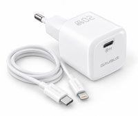 GAMBLIX Volt 20 20W USB-C PD Fast Charger with Lightning Cable – White