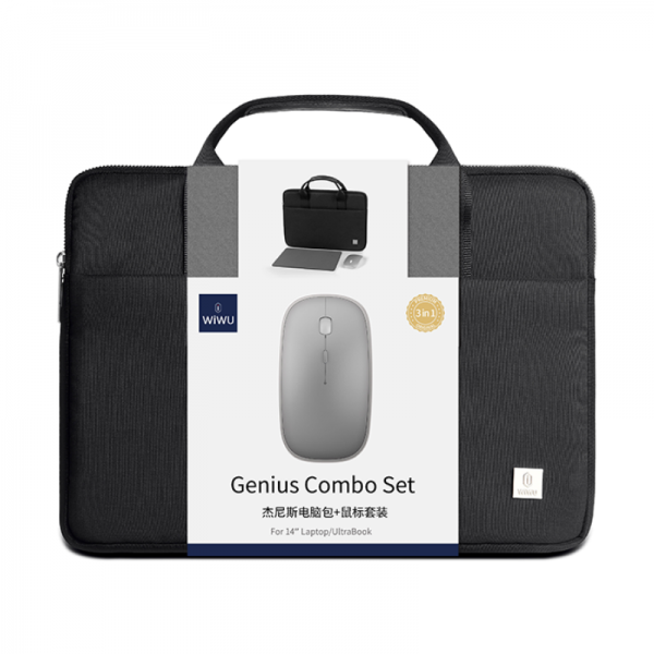 WIWU GENIUS COMBO SET BAG WITH MOUSE AND MOUSE PAD FOR 14" LAPTOP/ULTRABOOK - BLACK