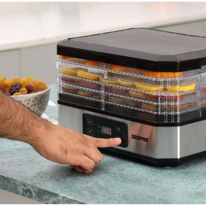 Geepas 500W Digital Food Dehydrator, 5-Layer, 48H Timer, Black/Silver GFD63013UK