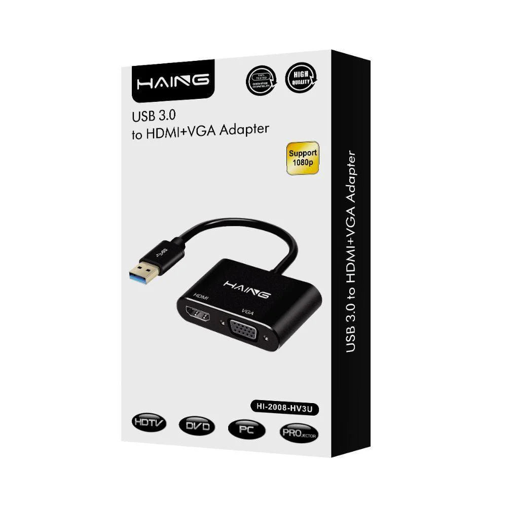 محول Haing USB 3.0 إلى HDMI/VGA | توصيل شاشات إضافية بدقة Full HD
