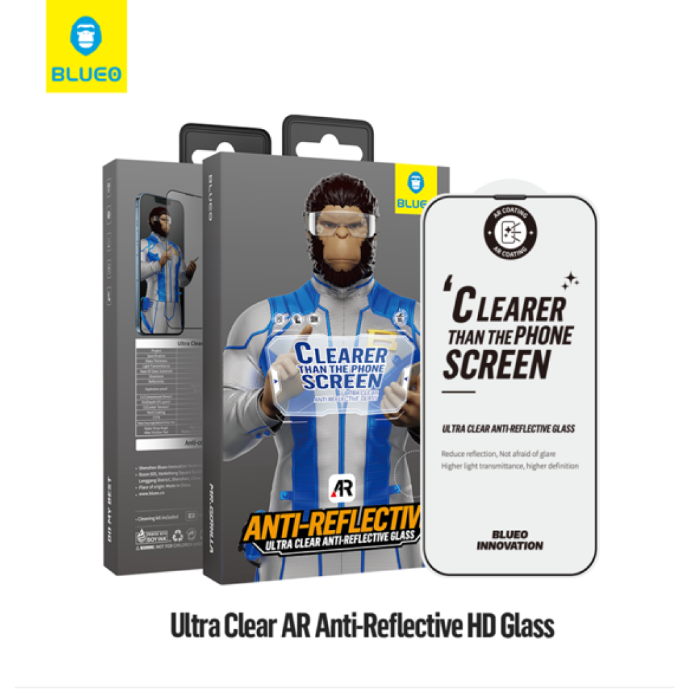 BLUEO Ultra Clear AR Anti-Reflective HD Glass - Black