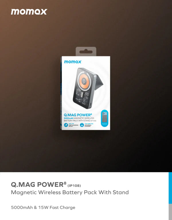 Momax Q.Mag Power 8 Magnetic Wireless Charging Power Bank with Stand 5000mAh