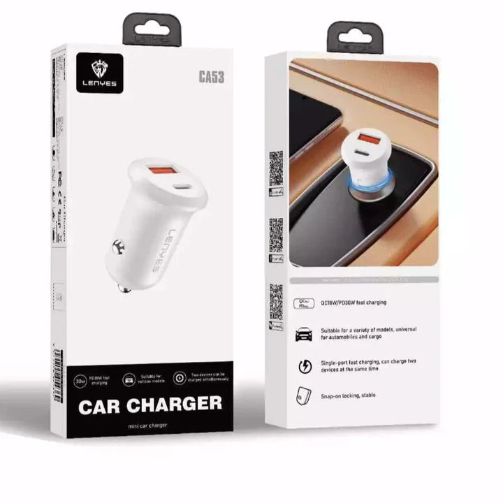 Lenyes CA53 Mini PD 30W Car Charger – White Lenyes CA53 Mini PD 30W Car Charger – White