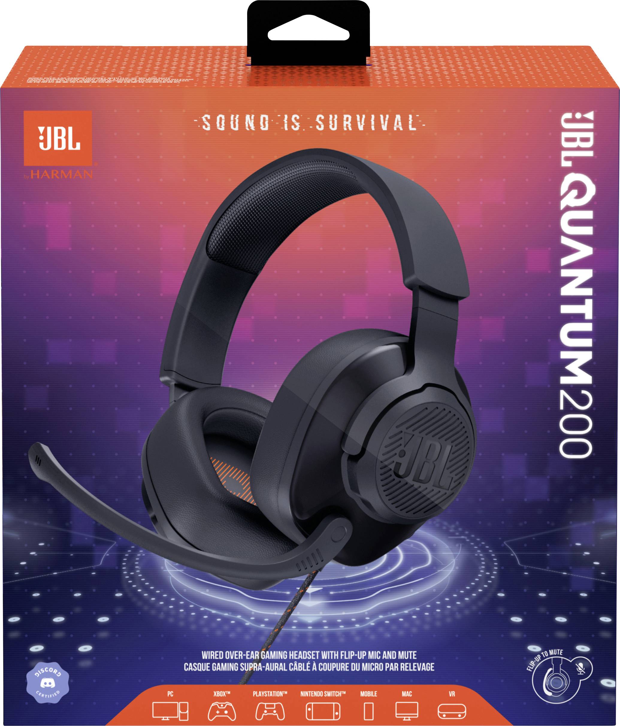 JBL Quantum 200 Wired Over-ear Gaming Headphones with Flip-up Mic, Black