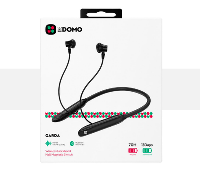 DOMO GARDA Wireless Neckband Hall Magnetic Switch Earphones Black