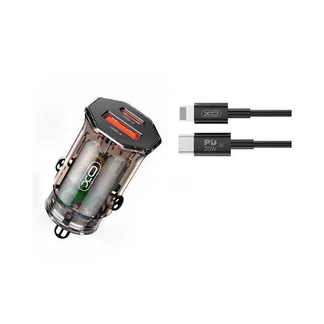 شاحن سيارة سريع XO CC50 بتصميم شفاف PD20W+QC3.0 بقوة 18 وات