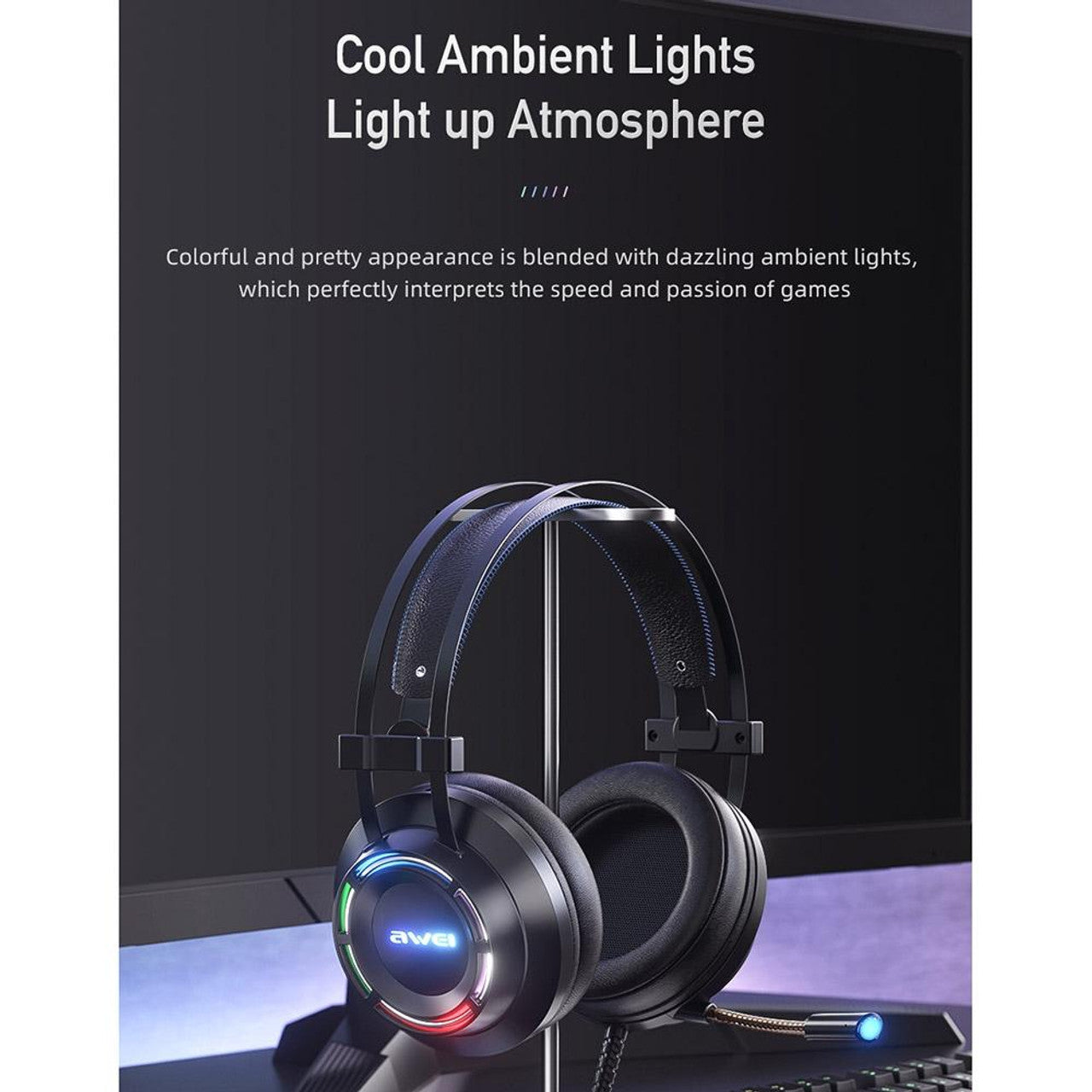 Awei USB + 3.5mm Ambient Light Gaming Wired Headset with Microphone - Black Awei USB + 3.5mm Ambient Light Gaming Wired Headset with Microphone - Black