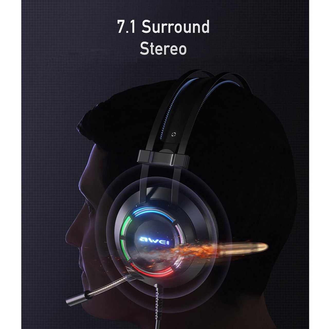 Awei USB + 3.5mm Ambient Light Gaming Wired Headset with Microphone - Black Awei USB + 3.5mm Ambient Light Gaming Wired Headset with Microphone - Black