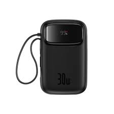 باور بانك سريع الشحن بشاشة رقمية مع كابلين مدمجين من النوع سي بقوة 30 وات Baseus QPow 2 