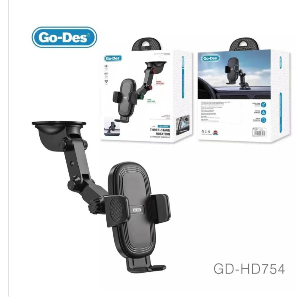 GO-DES Car Phone Holder 360 Rotating Head Nonslip With Suction Cup Design