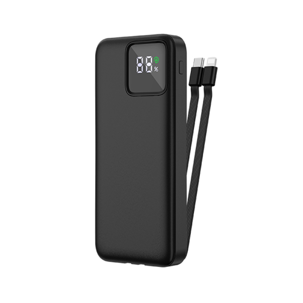 Wiwu led display 22.5w 20000mah power bank with built-in cable - black