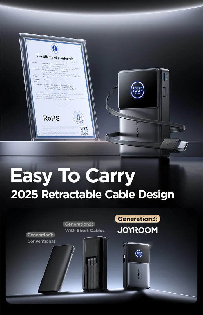 JOYROOM JR-PR1 10000mAh Mini Power Bank w/ Built-in Cable