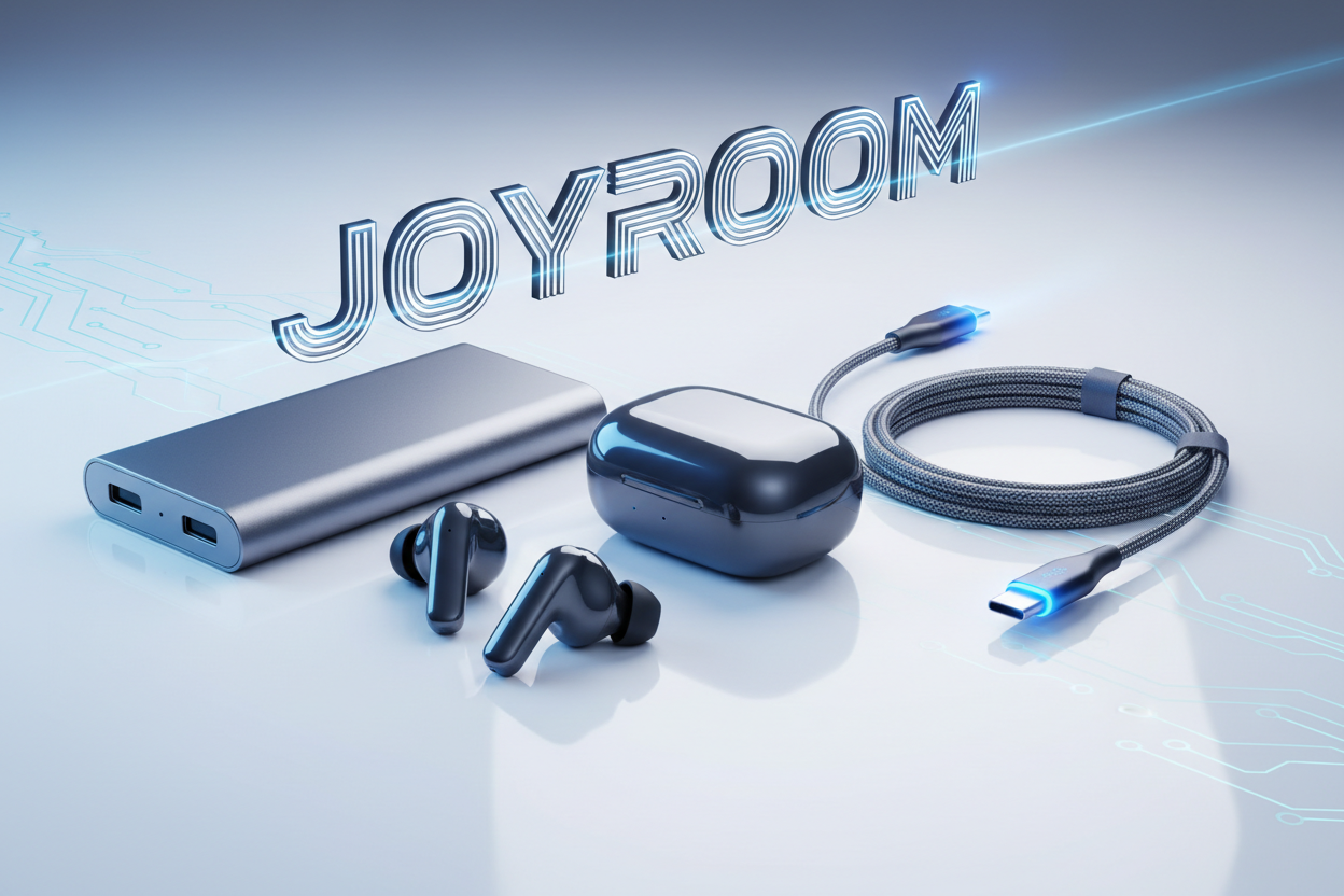 بدي صورة للالكترونيات مثل سماعو باور بانك شاحن اكتب فوقها joyroom بطابع الكتروني