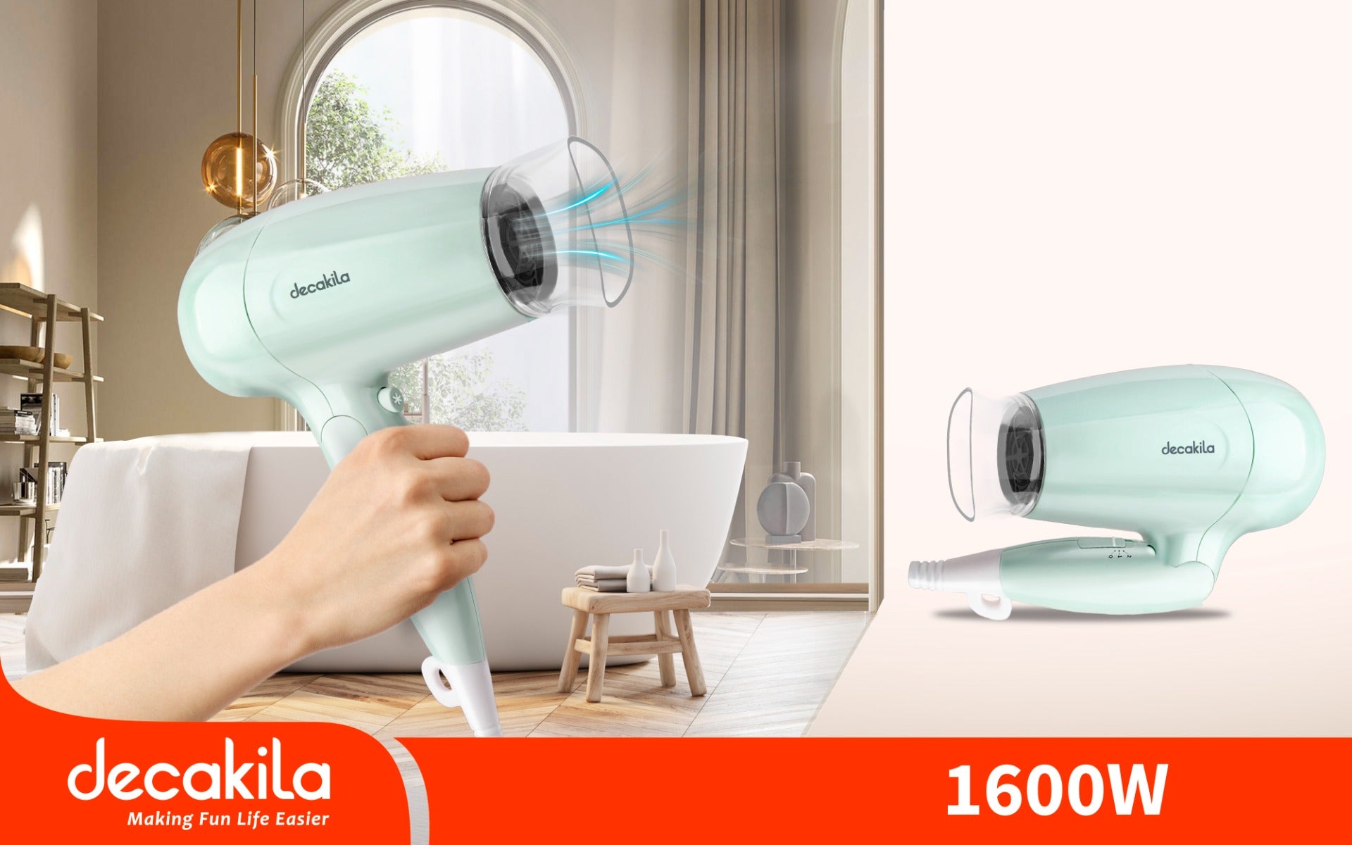 مجفف شعر Decakela 1600W بمقبض قابل للطي (KEHS007W)
 