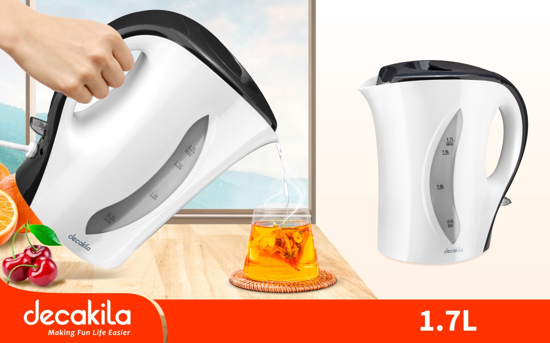 Decakela 1.7L Plastic Electric Kettle (KEKT027W)