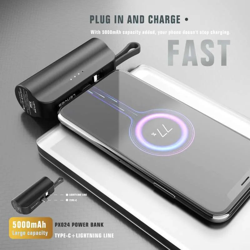 LENYES 5000mAh Mini Power Bank 2 Connector Options With Stand Of Power Bank