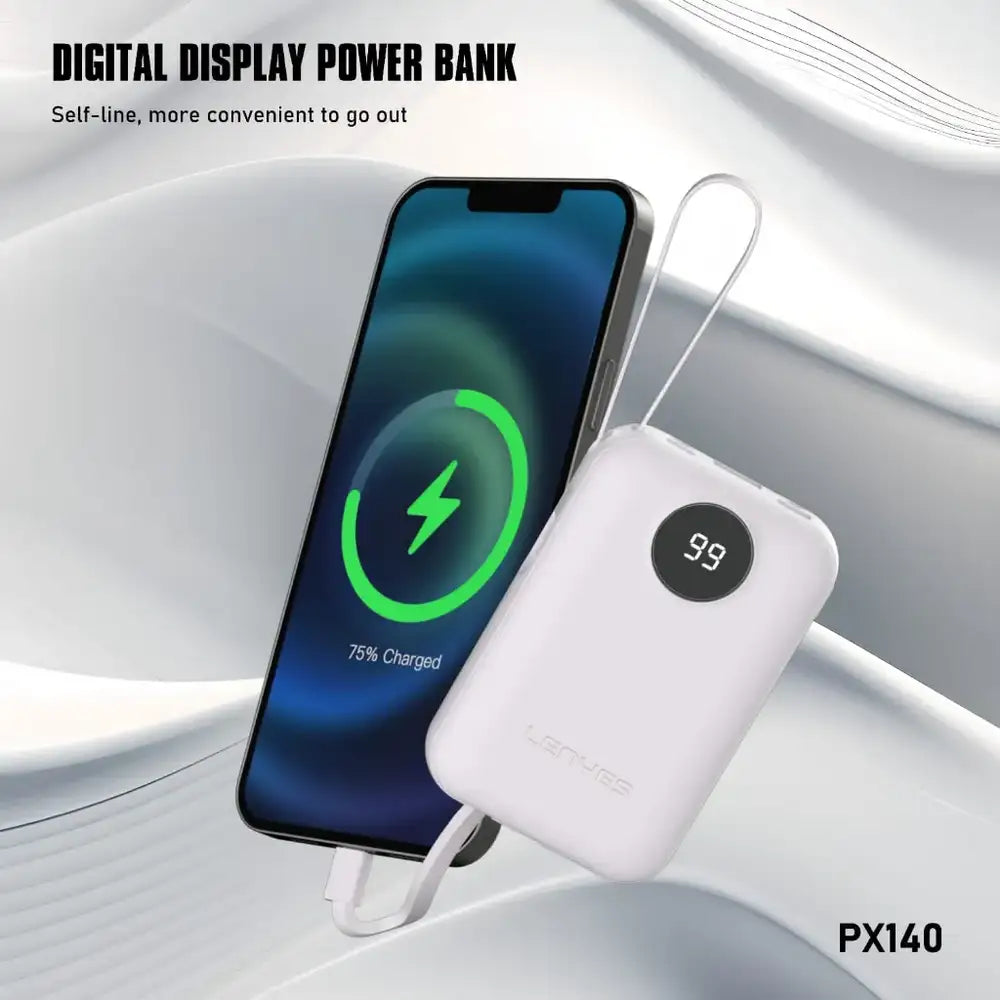 Lenyes 10000mAh Power Bank with Built-in Cables & 15W Fast Charging