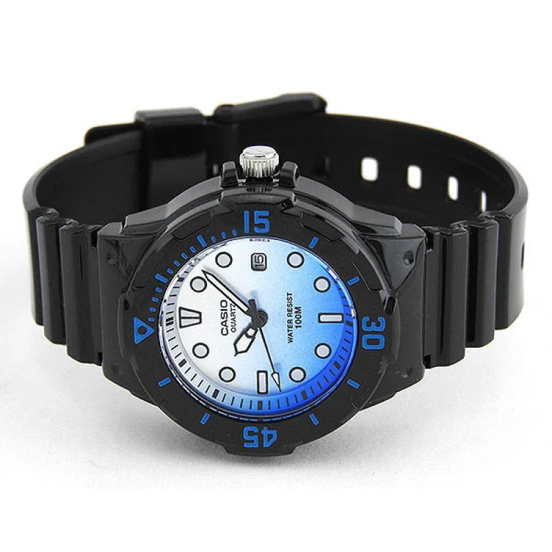 Casio LRW-200H-2E Analog Ladies Round Dial Fashionable diver design Resin Strap Date Quartz Watch