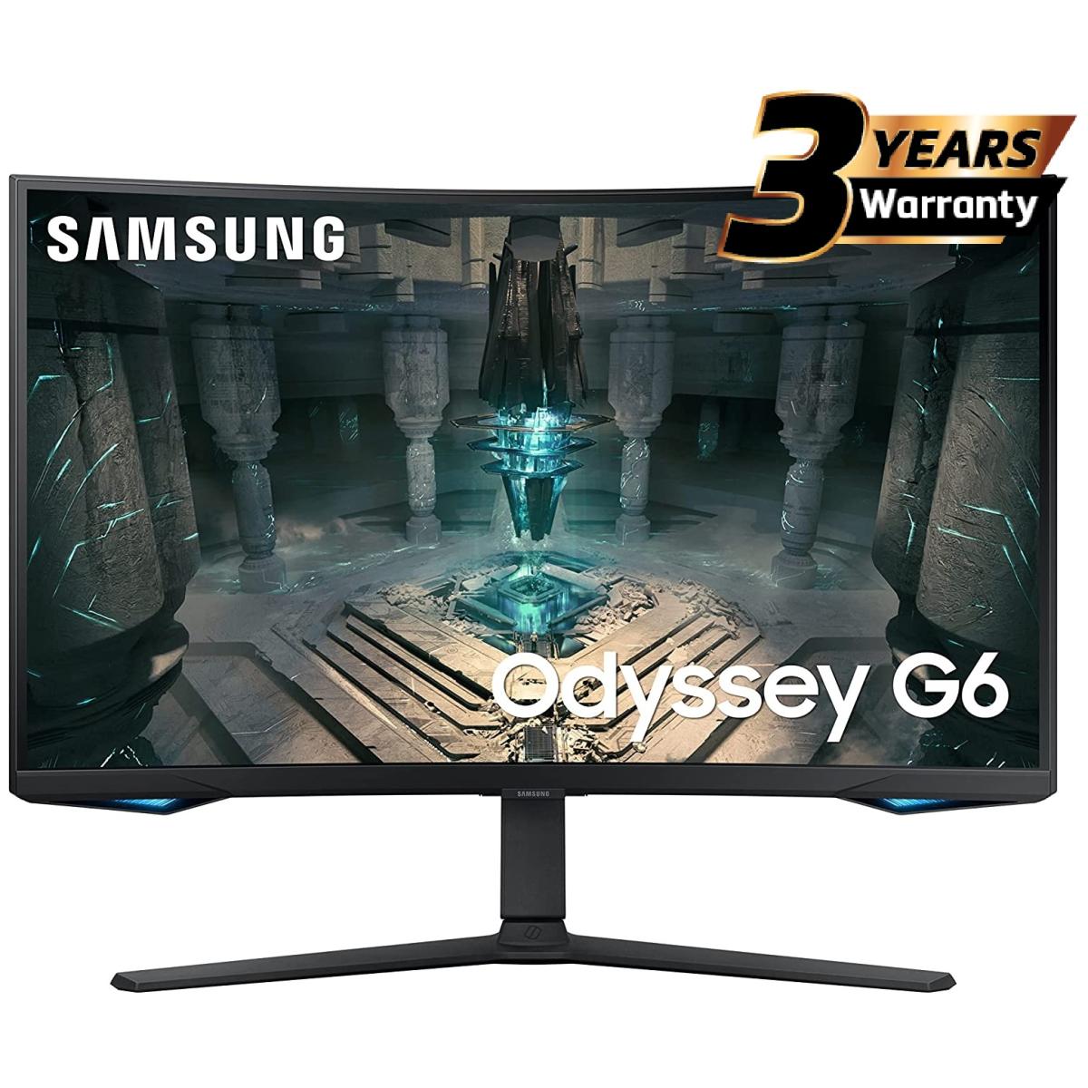 شاشة Samsung Odyssey G6 (BG650) Smart Tizen مقاس 32 بوصة منحنية VA 2K (2560 × 1440) 240 هرتز 1 مللي ثانية (GTG)، HDR600، تغطية DCI بنسبة 95%، 10 بت، HDMI 2.1، FreeSync مع مكبرات صوت وحامل مريح