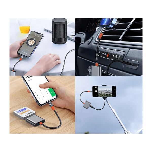 Wiwu lt07 lightning to lightning & 3.5mm audio adapter - gray