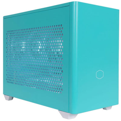 هيكل Cooler Master NR200P Cyan SFF صغير الحجم Mini-ITX مع لوحة تهوية، وحدة معالجة رسومية ثلاثية الفتحات، لون أزرق كاريبي
